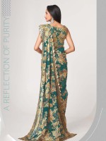 Teal Blue Organza Digital Print Saree